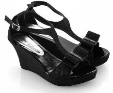 Everflow YN104 Sandal High Heel Wedges - Synth - Fiber - Modis Dan Cantik - Black