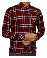 Exclusive Kemeja Flanel Men Maroon List Black EX 3250 Merah dan Hitam