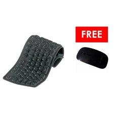 Flexible Keyboard Foldable USB Flexible Keyboard - Abu-abu + OCEAN 2.4GHz Wireless Optical Mouse - Hitam