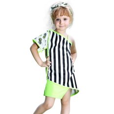 Girl Dress One Piece Stripe Balck And Green For Bulk Promotion (Intl)