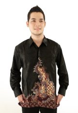Hansen & Lisa Kemeja Batik Sutra Lengan Panjang - Hitam Motif Ungu