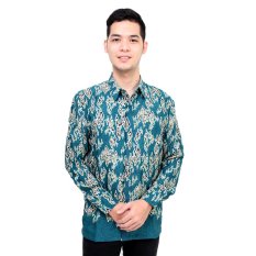 Hansen & Lisa Kemeja Batik Sutra Lengan Panjang Mega Mendung Biru