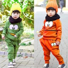 Happycat Cute Kids Boys Lovely Big Eyes Printed Zipper Front Long Sleeve Pullover Hoodie Tops and Pants Two Pieces Outfits Set (Green) (100) (Intl)