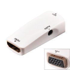 HDMI to VGA Converter Adapter, Gold-Plated, Active HD 1080P, with 3.5mm Audio for PC Projector HDTV PS4 PS3 Xbox Blu-ray DVD + 5Ft High-Speed HDMI Cable + 5Ft VGA Cable, White- INTL