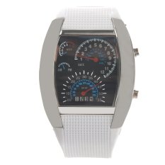 HZ4641 Unisex Blue Binary LED Light Dot Matrix Car Meter Dial Waterproof Aviation Wrist Watch with Date /Week (White) (Intl)