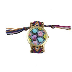 Ice cream Pattern National Wind Weaved Bracelet Quartz Watch Women Multicolor (Intl)