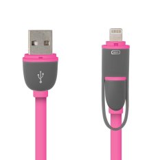 Kabel 2 in 1 Duo Magic Lightning and Micro USB Cable for Android / iOS - Merah muda