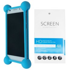 Kasing Universal Wadah Cover Silikon Case Casing - Biru + Gratis 1 Clear Screen Protector for Nokia Lumia 520