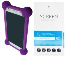 Kasing Universal Wadah Cover Silikon Case Casing - Ungu + Gratis 1 Clear Screen Protector for Sony Xperia M (ST25i)