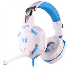 KOTION EACH G2100 Professional 3.5mm LED PC Gaming Bass Stereo Noise Isolation Vibration Headset With Mic Volume Control HiFi Driver For Laptop Computer Skype Online Chatting(White & Blue) - INTL