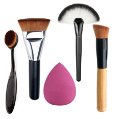 La Vie 4pcs Soft Flat Contour Blend Powder Blusher Tooth Brush Tools & Droplets Puff(Black) - Intl