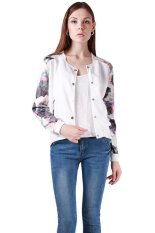 LALANG Women Printed Cardigan Baseball Jacket Coat White