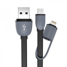 Magic 2 in 1 Duo Cable Lightning and Micro USB Cable for Android / iOS - Round Split Back Model - Black
