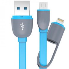 Magic 2 in 1 Duo Magic Cable Lightning and Micro USB Cable for Android / iOS - Round Split Back Model - Biru