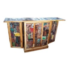 Mayasa Gallery Recycled Boat Wood Straight Folding Bar Table Retro Vintage Furniture / Meja Bar Lipat Lurus Limbah Perahu - Natural