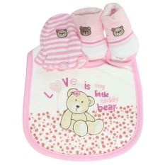 Melcare Perlengkapan Bayi BIB + Mitten Booties Love is My Little Teddy Bear