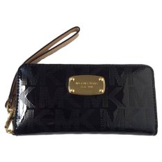 Michael Kors Black Mirror Metallic Large Coin Multifunction Phone Iphone Case & Wristlet - Hitam