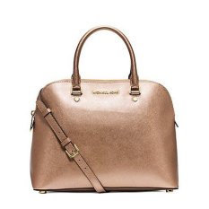 Michael Kors Cindy Large Metallic Saffiano Leather Satchel Pale Gold I20RO0M5G7Z (Intl)