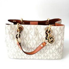 Michael Kors Cynthia Medium Leather Satchel - Signature Vanilla