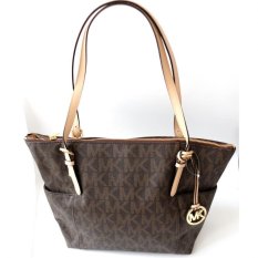 Michael Kors Jet Set East West Top Zip Signature Tote (Brown)