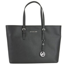 Michael Kors Jet Set Travel Tote Silver Hardware - Hitam