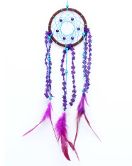moob Dream Catcher for Car Mirror and Wall Hanging Decor, Feather Sandalwood Pearl Ornaments (Purple, Blue and Grey) - Intl