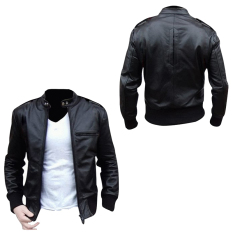 Moreno Jaket Kulit Baseball Jaket Ariel Black Knight Size L - Hitam list Merah