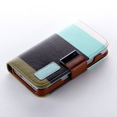 niceEshop Blue&Black&khaki Multi,Function Painting Series Flip Synthetic Leather Wallet Pouch with Lanyard Case Cover for iPhone 4 4S (Intl)
