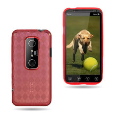niceEshop Clear Diamond Pattern Snap On Slim Fit Soft TPU Skin Case for HTC EVO 3D G17 (Red)