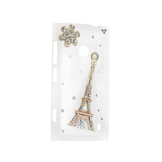 niceEshop Transparent Bling Crystal Diamond Eiffel Tower Flower Case Protector for Nokia Lumia 520 (White) (Intl)