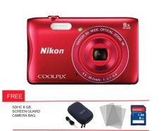 Nikon Coolpix A 100 - 20 MP - Merah + Gratis Screen Guard + Memory + Tas Kamera