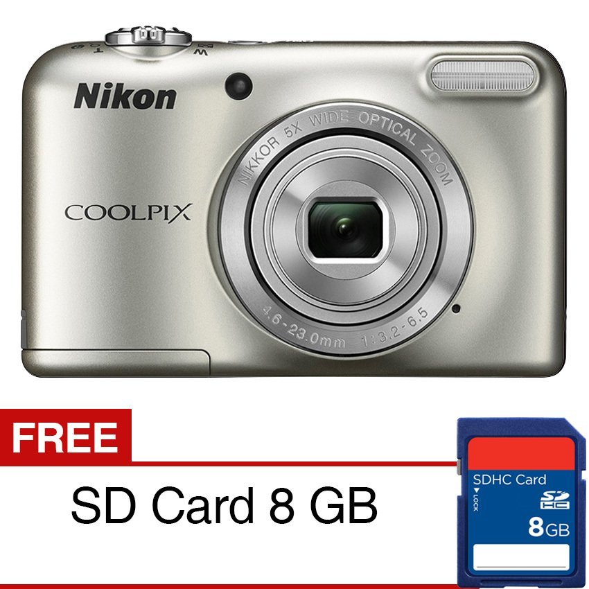 Nikon Coolpix L31 Kamera Digital - 16.1MP - Silver + SD Card 8GB