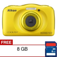 Nikon Coolpix S33 Camera - 13.2MP - 3X Optical Zoom - Kuning + Gratis Memori SDHC 8GB