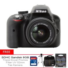 Nikon D3300 Kit 18-55 - 24MP - Hitam + Gratis Memory SD 8GB + Tripod + Tas + Filter UV 52mm