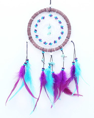 ooplm Dream Catcher for Car Rear View Mirror and Wall Decor, Feather Wood Pearl Ornaments (Purple and Blue) - Intl
