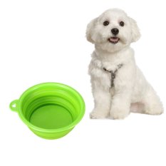 Portable Pet Folding Dog Cat Feeding Water Food Holder Collapsible Bowl Travel Green - Intl