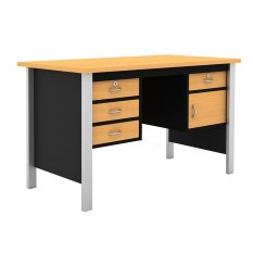Prissilia Meja Kantor Mortred Office Desk 2D with ironfeet Beech