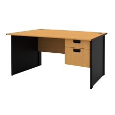 Prissilia Meja Kantor Necro Office Desk 140 w/ 2 Drawers Beech