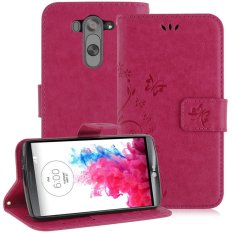 PU Leather Butterfly Pattern Folio Stand Cover for LG G3 S Beat Mini (Rose Red) - Intl