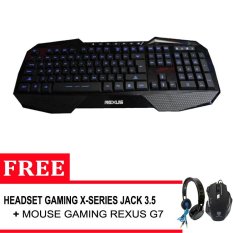 Rexus LED K1 Keyboard For Gaming Extream + Gratis Headset Gaming X-series + Mouse Gaming Rexus G7 - Hitam