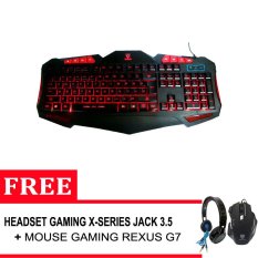 Rexus LED K7M Keyboard For Gaming Extream + Gratis Headset Gaming X-series + Mouse Gaming Rexus G7 - Hitam