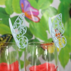RIS 50pcs Blue Butterfly Name Place Cards Wedding Dinner Table Cup Decor - Intl