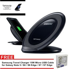 Samsung Wireless Charger Stand Fast Charge for Galaxy Note 5 / S6 / S6 Edge / S7 / S7 Edge + Gratis Charger Samsung 15W Micro USB Cable - Hitam