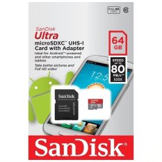 SanDisk Memori Card Ultra 64GB Up to 80MB/s Class 10 - Micro SD SDXC Memory Card With Adapter