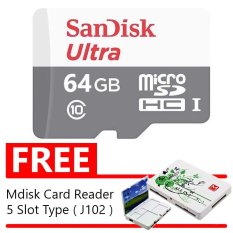 SanDisk Ultra Micro SD HC class 10 48MB/s - 64GB + Gratis Mdisk Card Reader Type 5 Slot (J102)