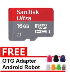 SanDisk Ultra MicroSDHC Card Class 10 80MB/s - 16 GB + Gratis OTG Adapter Android Robot Warna Random