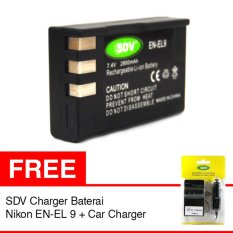 SDV Nikon Baterai Kamera EN-EL9/ EL9A SDV - 2800 mAh + Free Nikon Charger Baterai EN-EL 9 + Car Charger