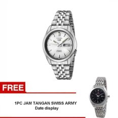 Seiko 5 AUTOMATIC SNK355K1 - Jam Tangan Pria - Silver - Stainless Steel + Free Swiss army watch