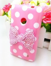 Stylish TPU Phone Back Case Cover Skin Shell with Cute 3D Bling Pink Bowknot for Nokia Lumia 520 - Pink