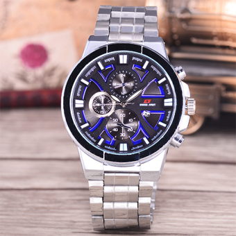 Swiss Army- Jam Tangan Pria – Body Silver – Black/Blue Dial – Stainless